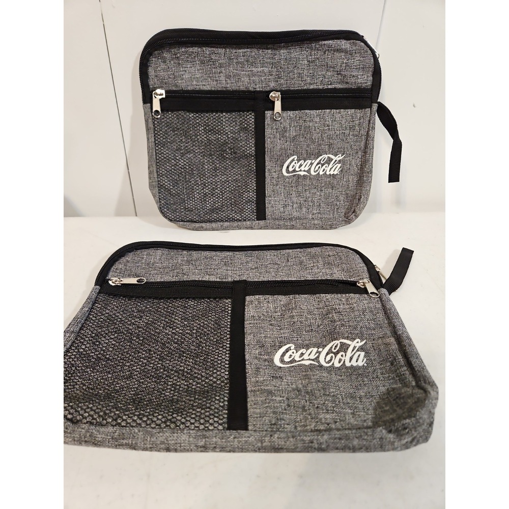 Two Coca Cola Grey Zippered‎ Bag Organizer For Pencils Purse Makeup Travel New